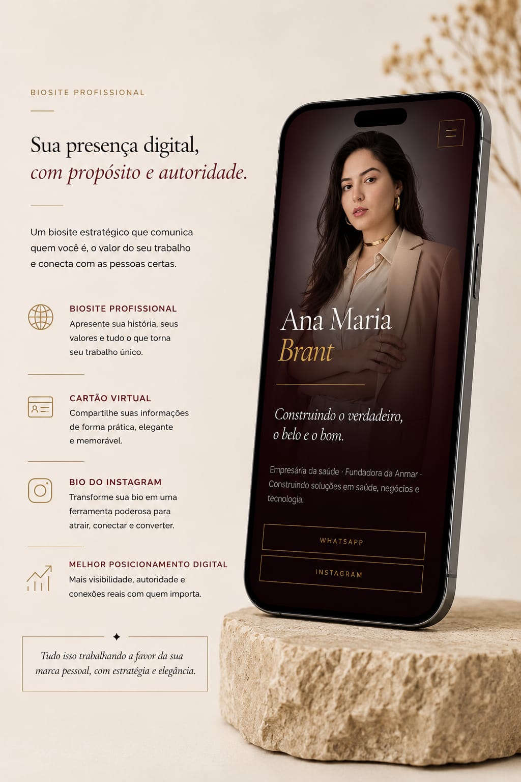 Mockup do biosite de Ana Maria Brant